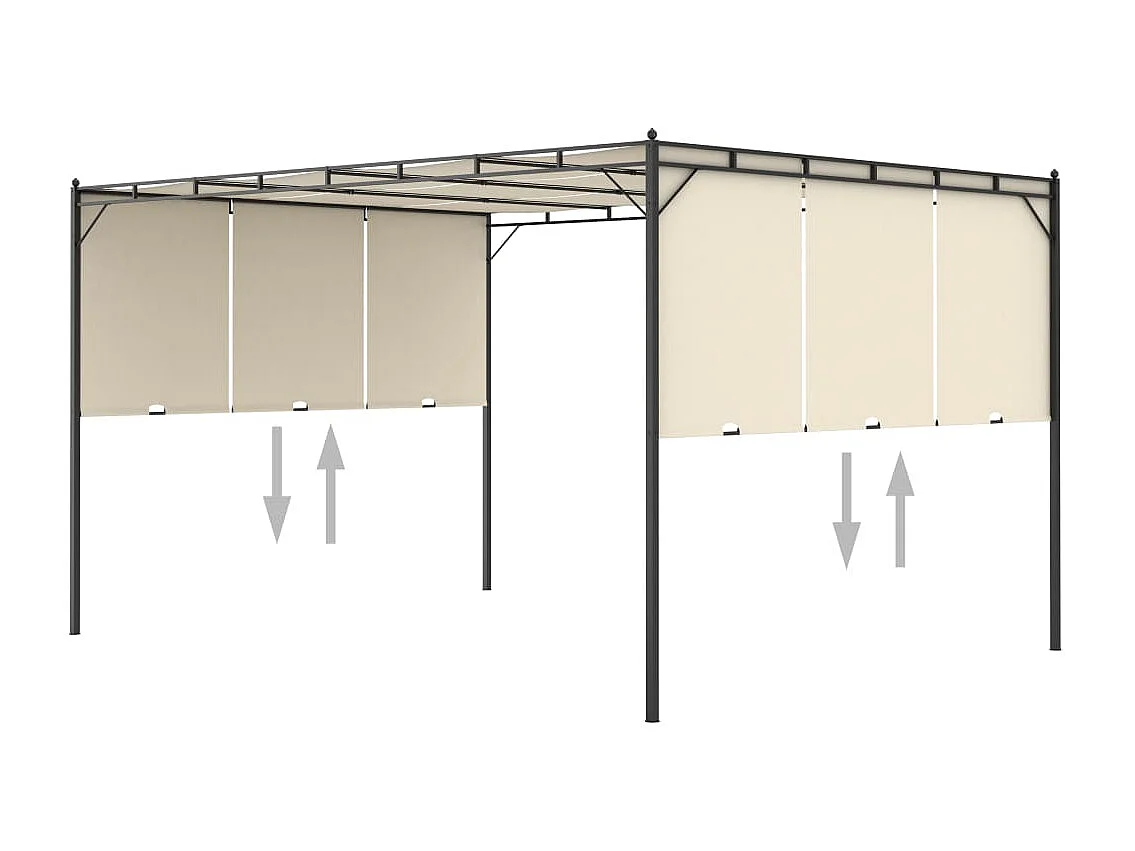 Belvédère de jardin avec rideau latéral 4x3x2,25 m Crème