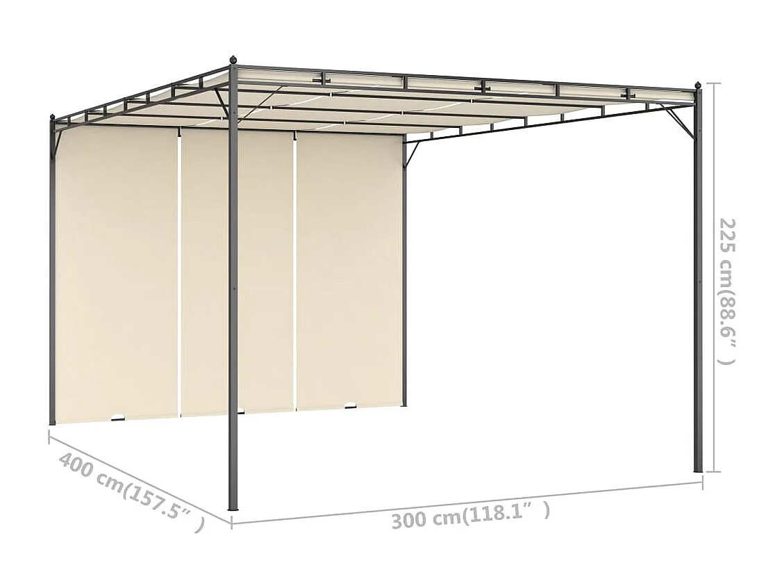 Belvédère de jardin avec rideau latéral 4x3x2,25 m Crème