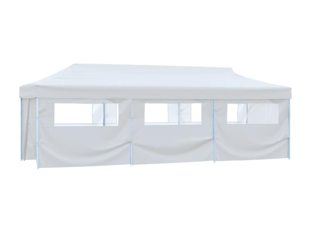 Tenda Pieghevole Pop Up con 8 Pareti Laterali 3x9 m Bianca