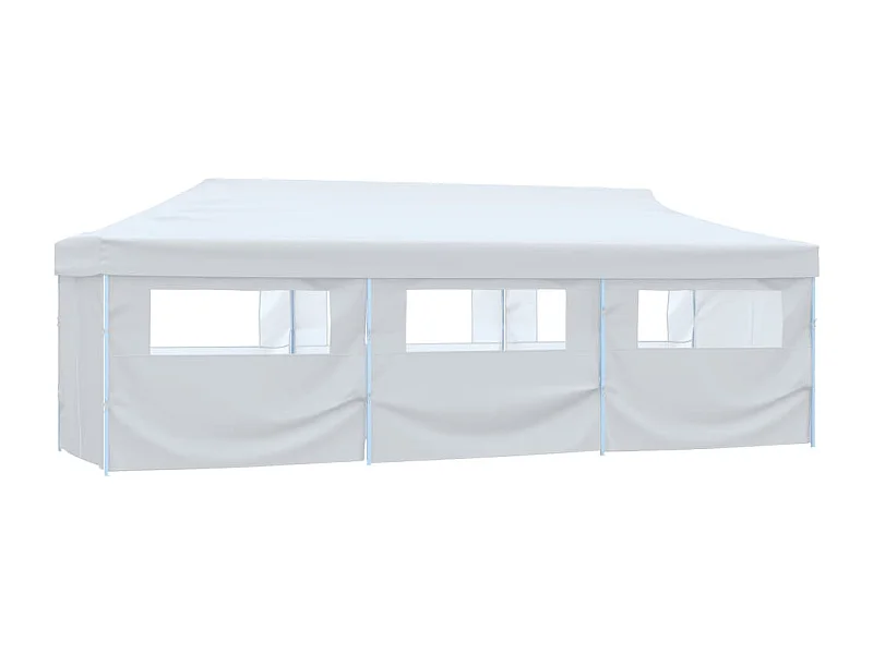 Tente de réception escamotable avec 8 parois 3 x 9 m Blanc