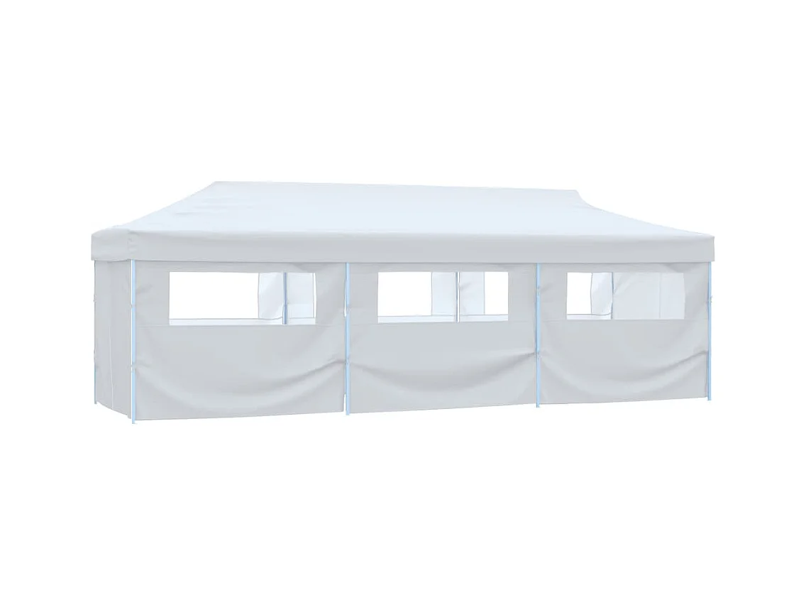 Tente de réception escamotable avec 8 parois 3 x 9 m Blanc
