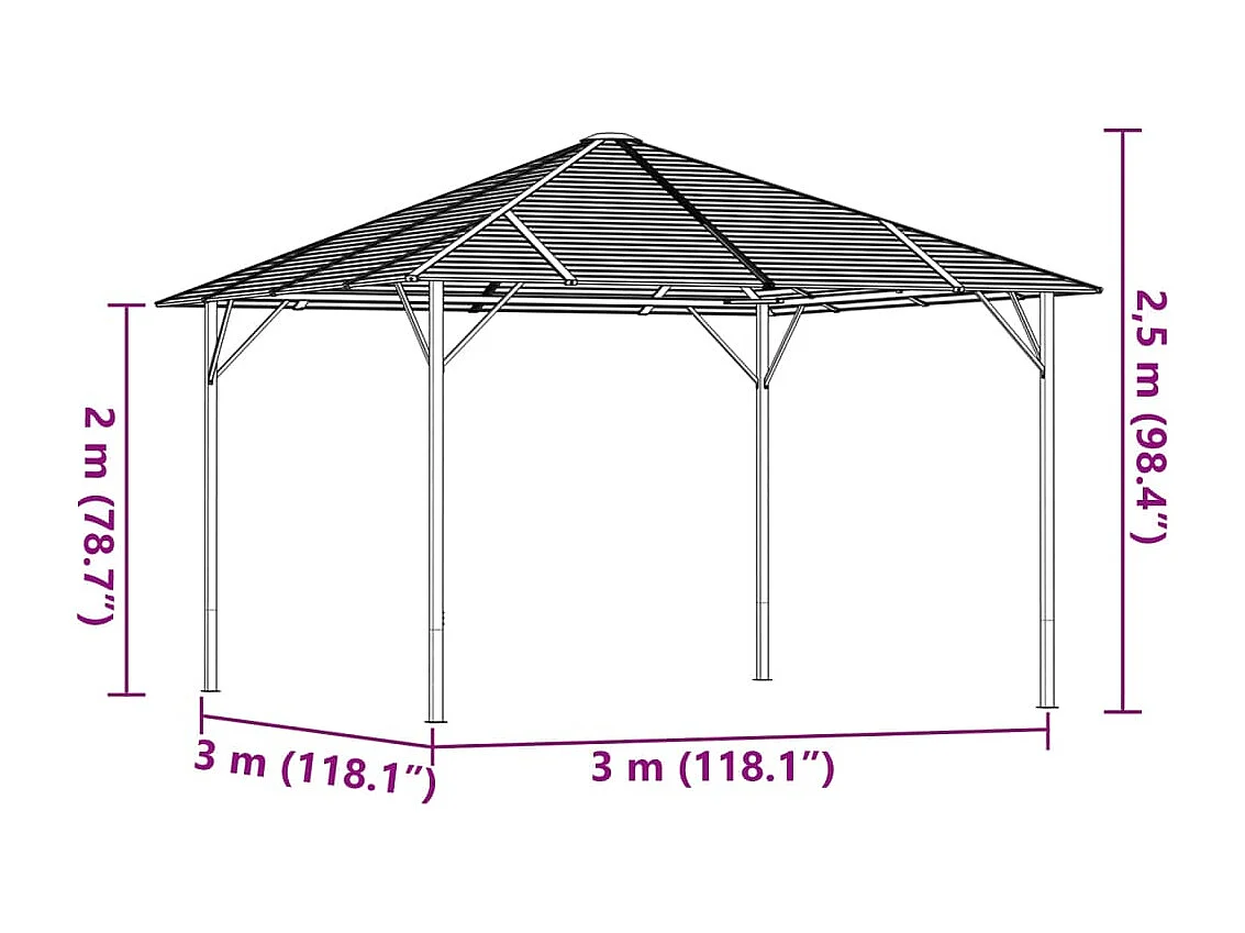 Belvédère avec toit 3x3 m Anthracite