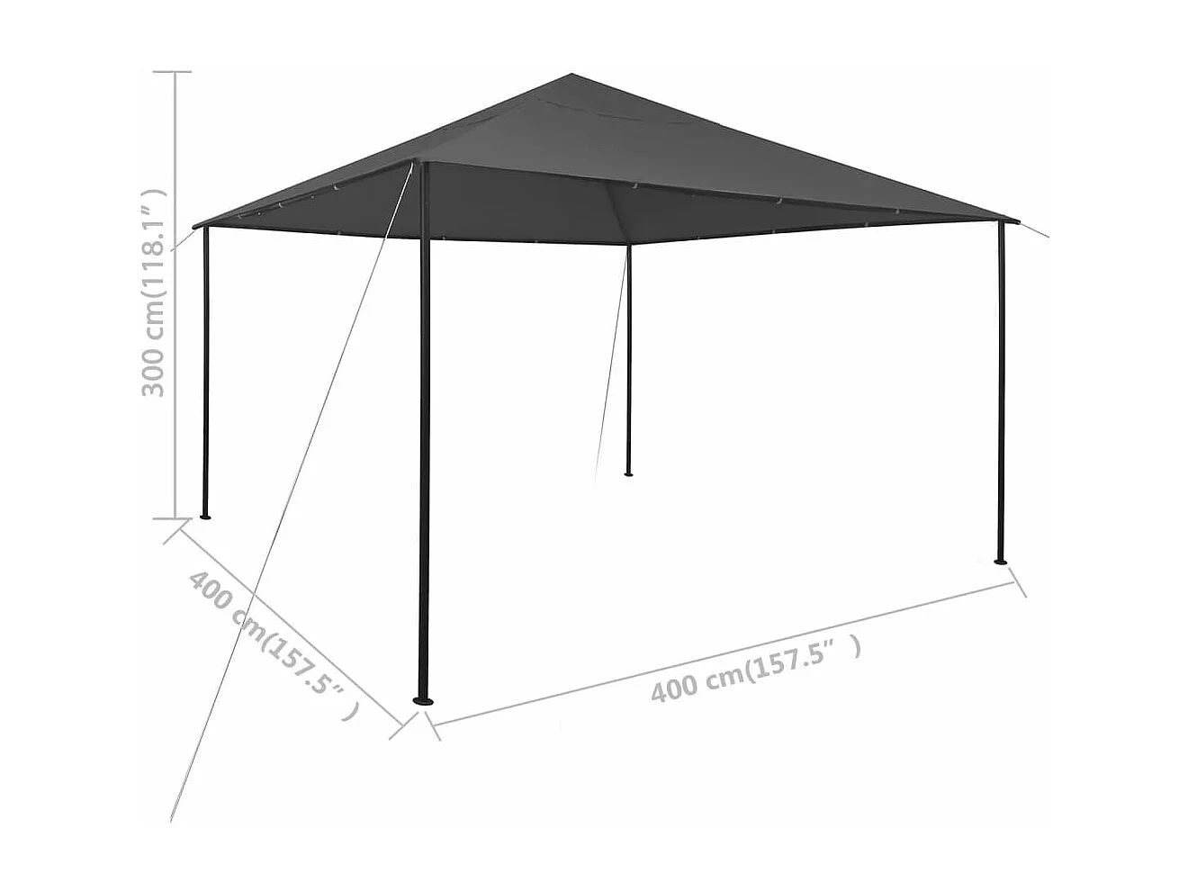 Cenador gris antracita 4x4x3 m 180 g/m²