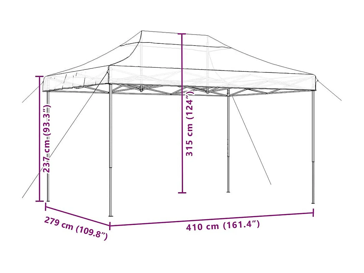 Tente de réception pliable escamotable orange 410x279x315 cm
