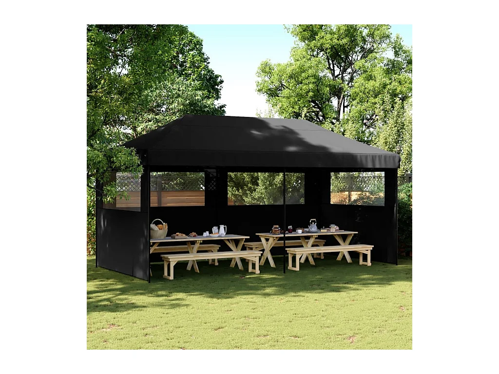 Tente de réception pliable escamotable 3 parois latérales noir