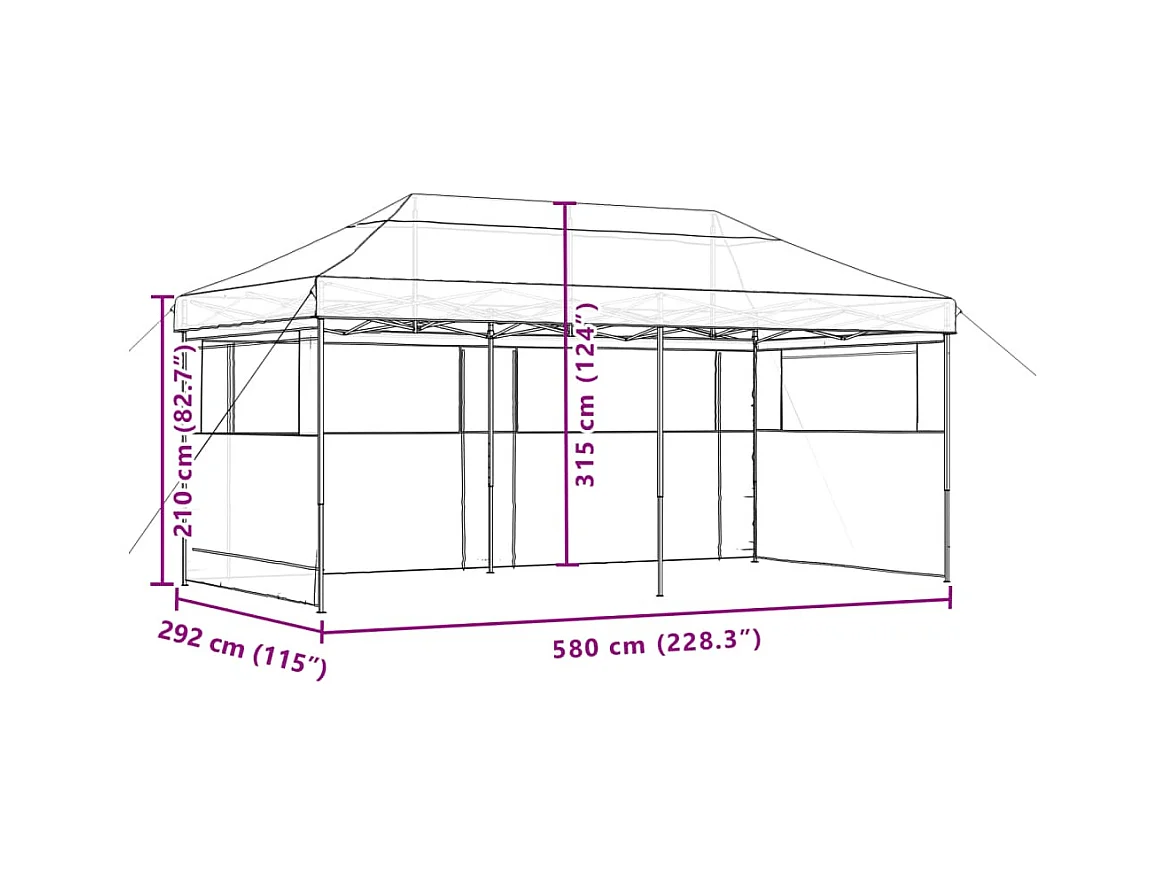 Tente de réception pliable escamotable 3 parois latérales noir