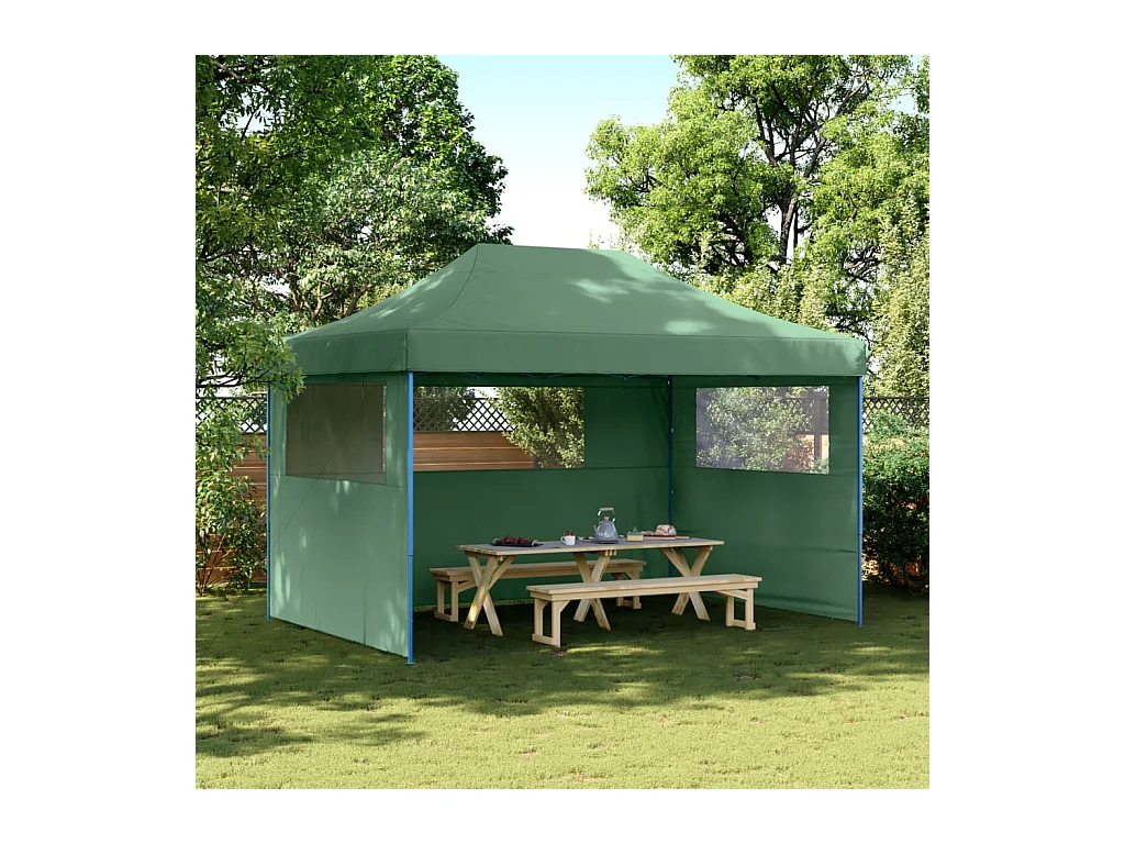 Tente de réception pliable escamotable 3 parois latérales vert