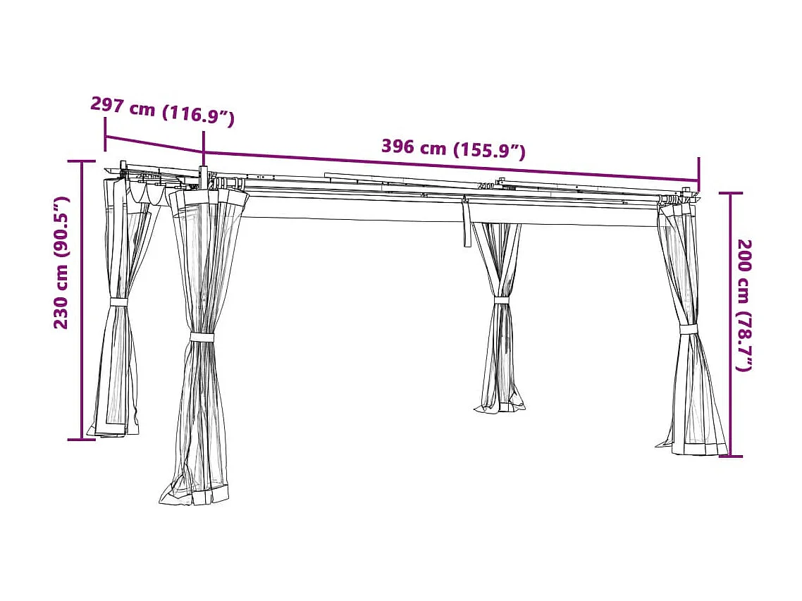 Tonnelle avec parois en filet crème 4x3 m acier