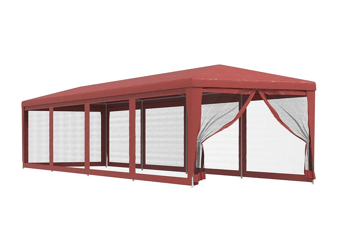 Tenda per Feste con 10 Pareti Laterali in Rete Rossa 3x12m HDPE