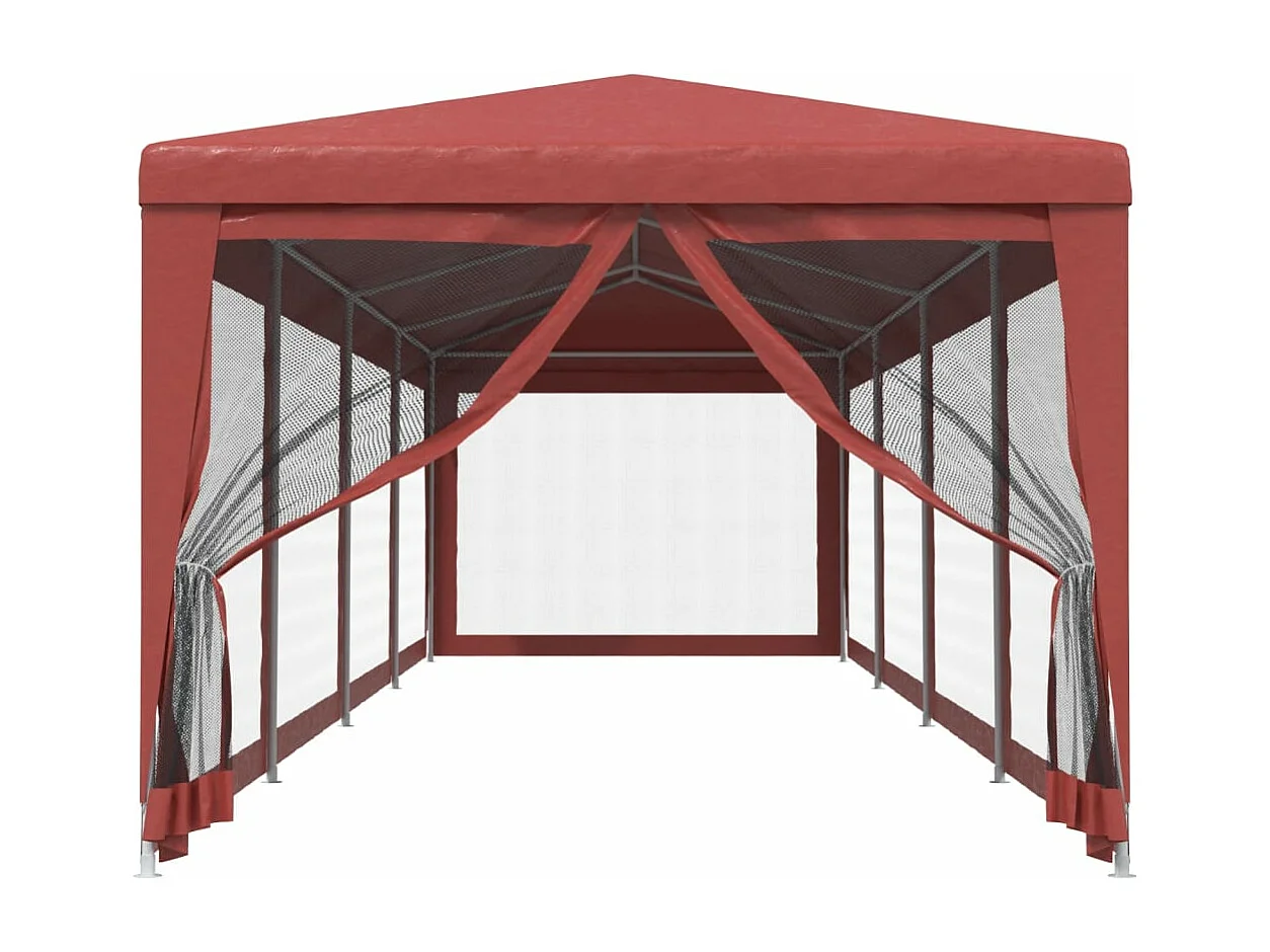 Tenda per Feste con 10 Pareti Laterali in Rete Rossa 3x12m HDPE
