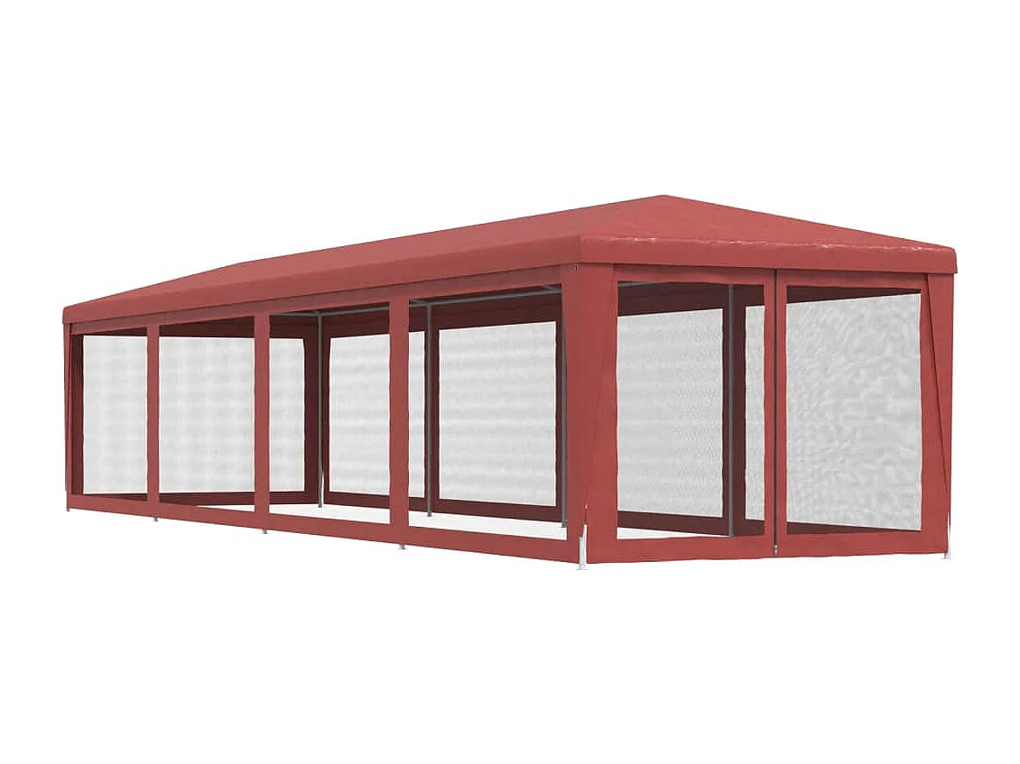 Tenda per Feste con 10 Pareti Laterali in Rete Rossa 3x12m HDPE