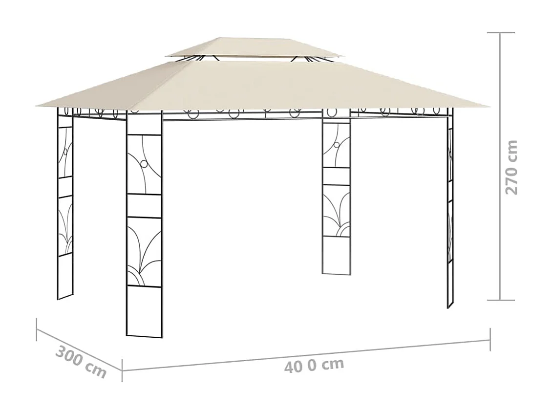 Gazebo 4x3x2,7 m 160 g/m² cor creme
