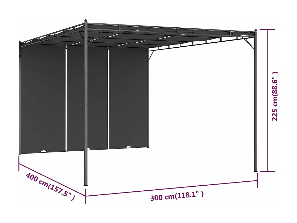 Gazebo da Giardino con Tenda Laterale 4x3x2,25 m Antracite
