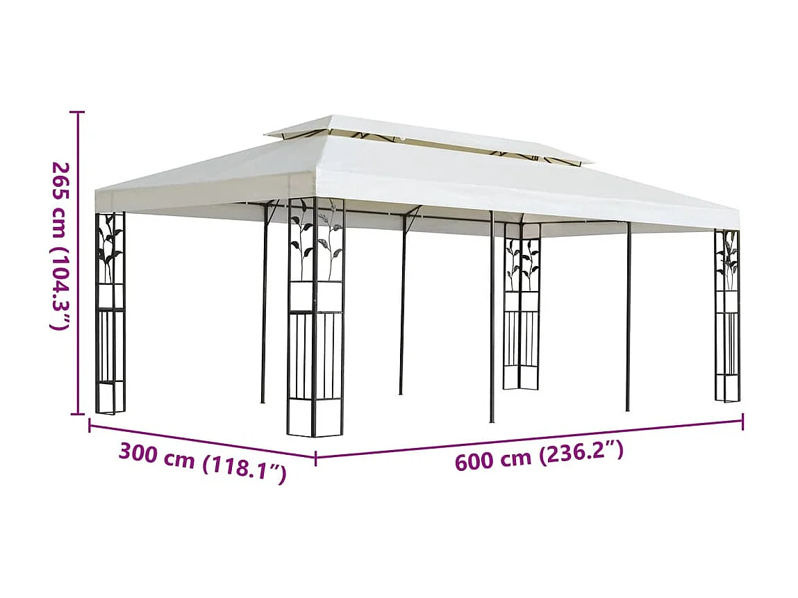 Belvédère à double toit blanc 6x3 m acier