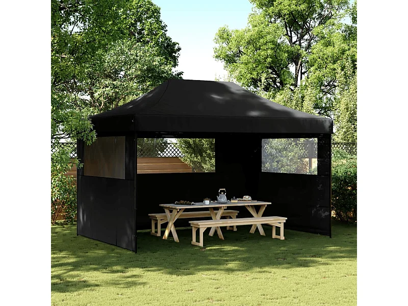 Partytent inklapbaar pop-up met 3 zijwanden zwart