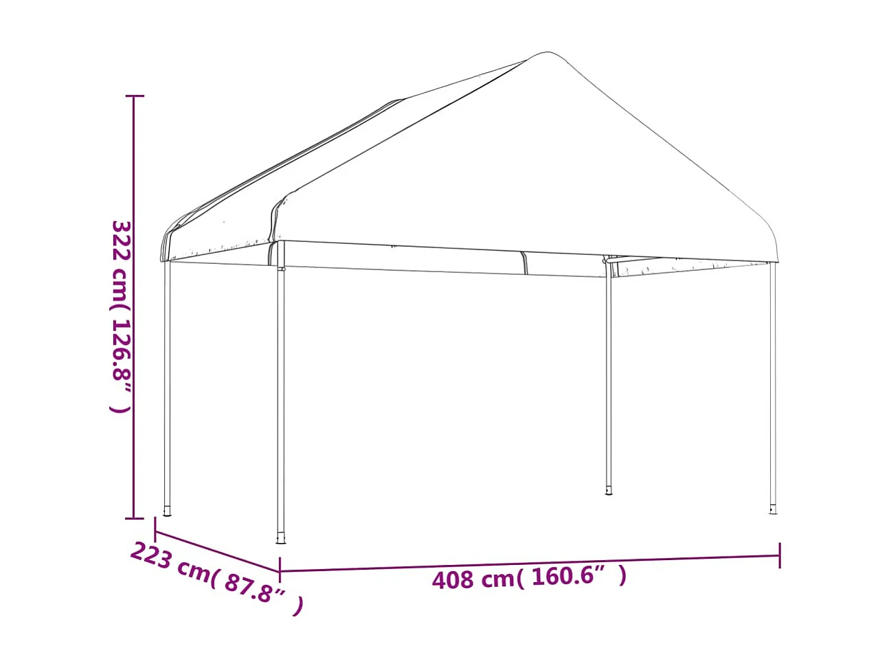 Gazebo com telhado 4,08x2,23x3,22 m polietileno branco