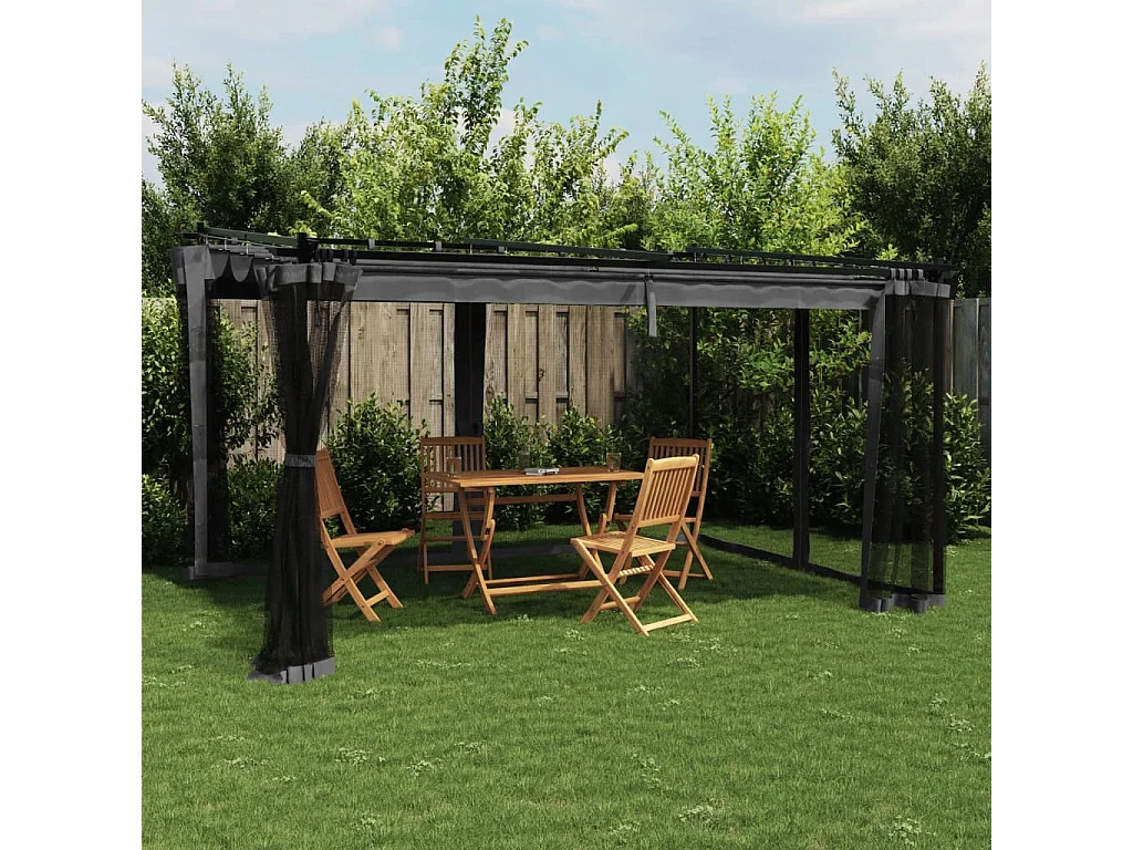 Tonnelle avec parois en filet anthracite 4x3 m acier
