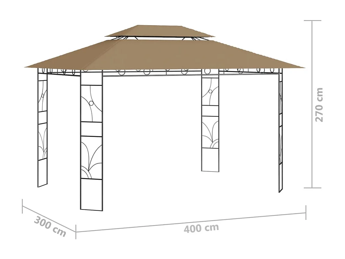 Gazebo 4x3x2,7 m 160 g/m² cinzento-acastanhado