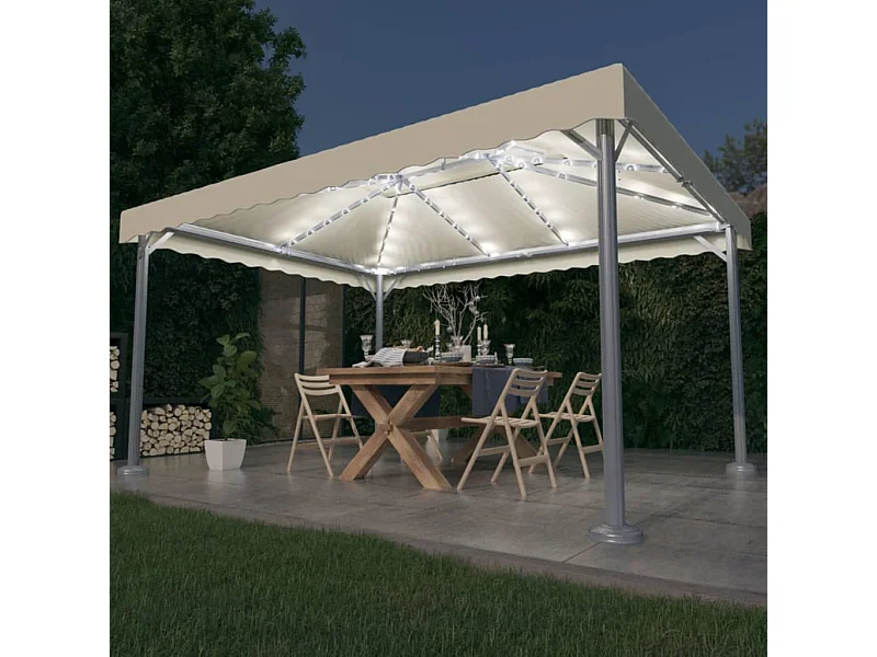 Tonnelle avec guirlande lumineuse à LED 4x3 m Crème Aluminium