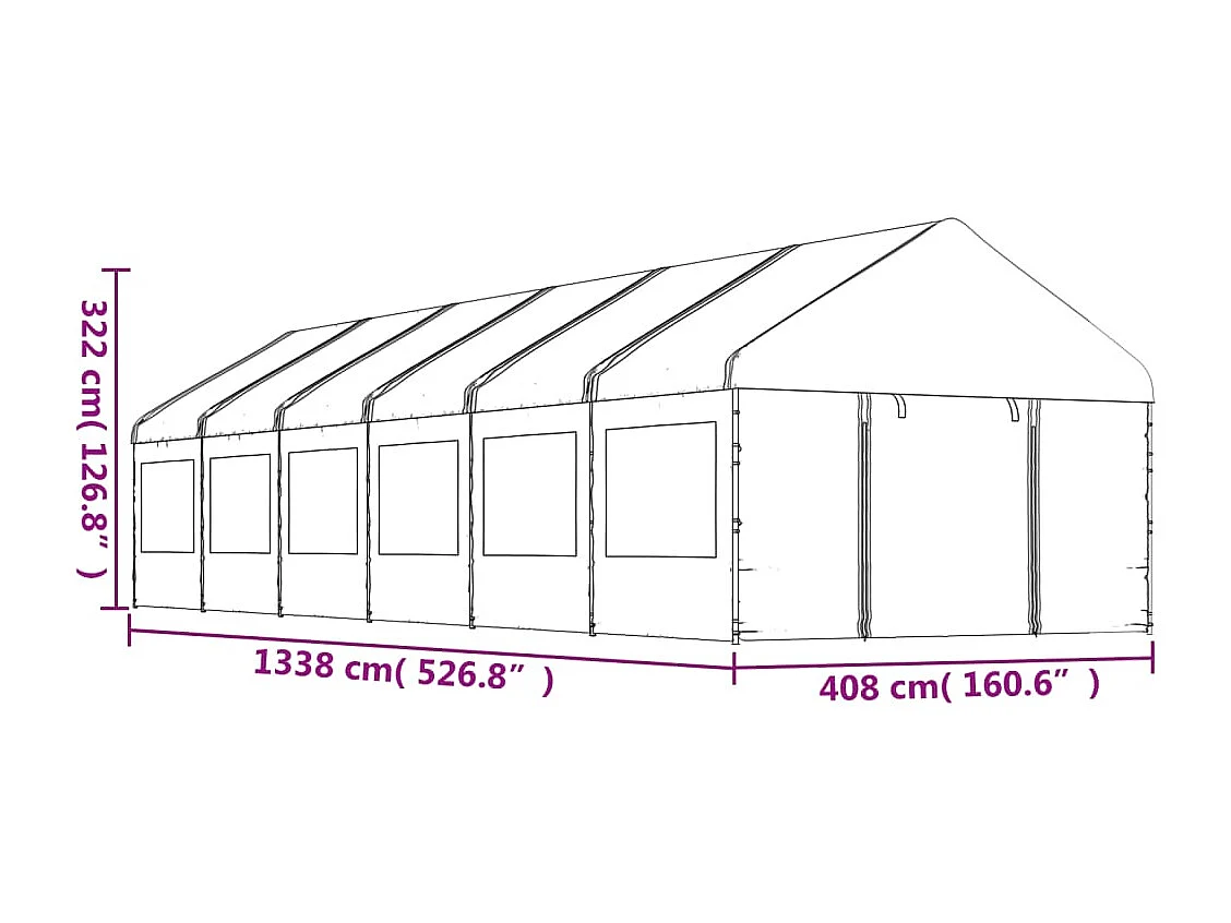 Gazebo con Tetto Bianco 13,38x4,08x3,22 m in Polietilene