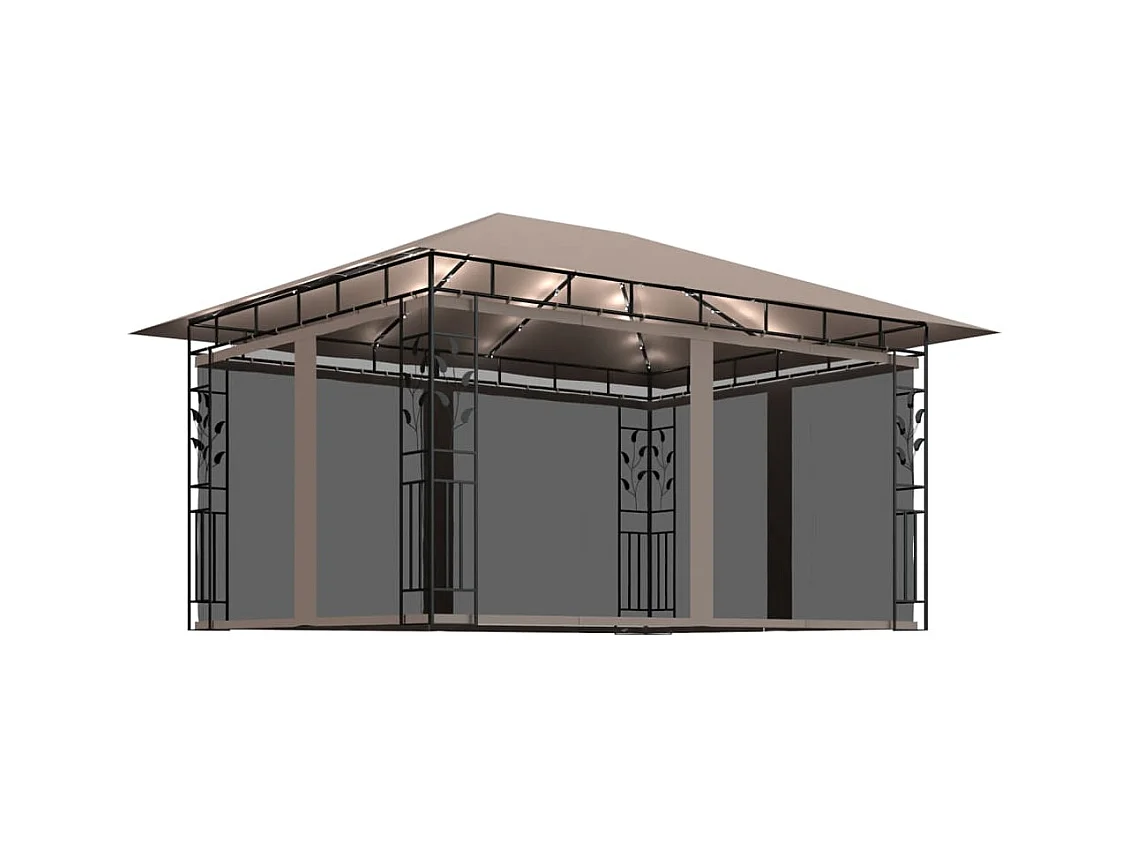 Cenador con mosquitera y tira luz LED taupé 4x3x2,73m 180 g/m²