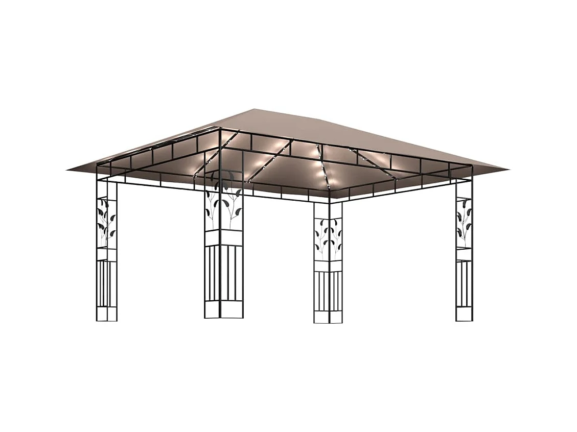 Cenador con mosquitera y tira luz LED taupé 4x3x2,73m 180 g/m²