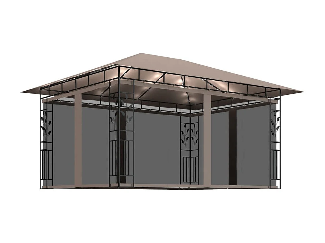 Tonnelle avec moustiquaire et lumières LED 4x3x2,73 m Taupe