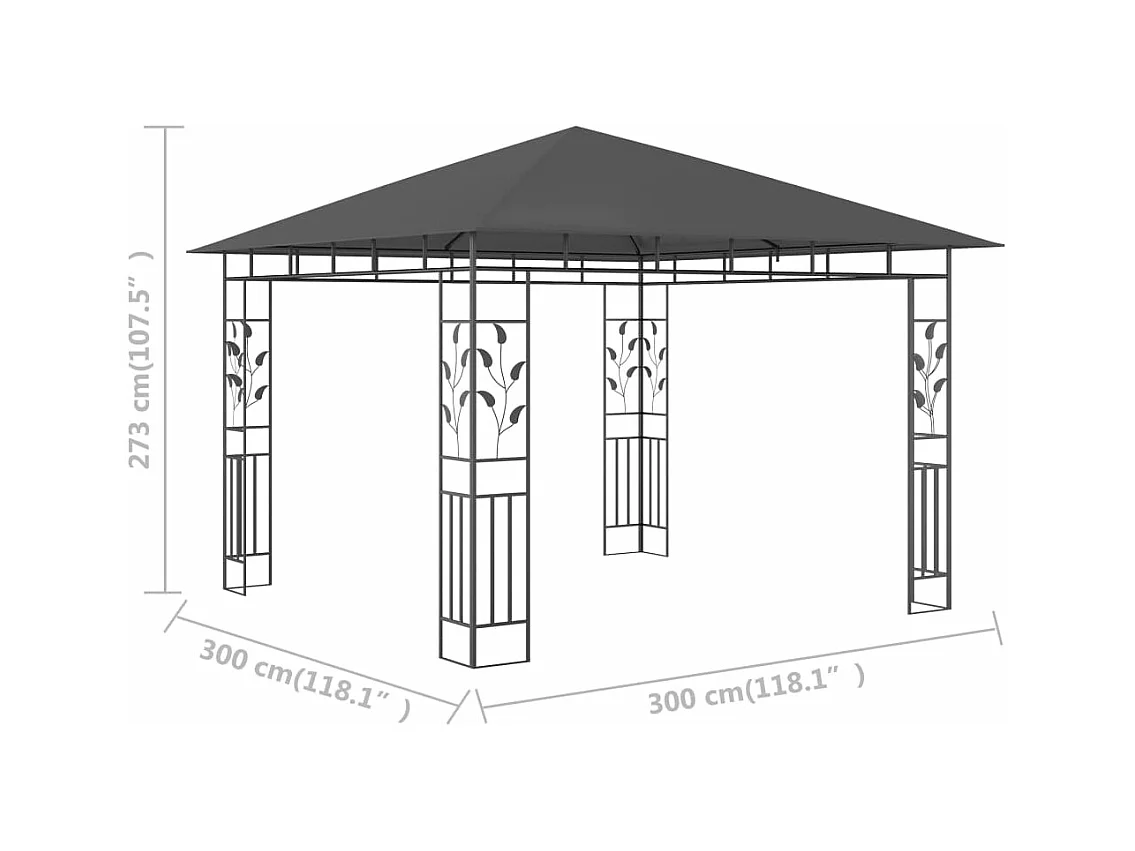 Cenador con mosquitera gris antracita 3x3x2,73 m 180 g/m²