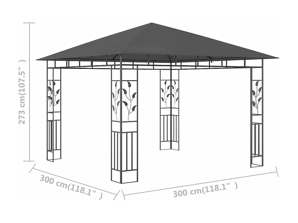 Belvédère avec moustiquaire 3x3x2,73 m Anthracite 180 g/m²