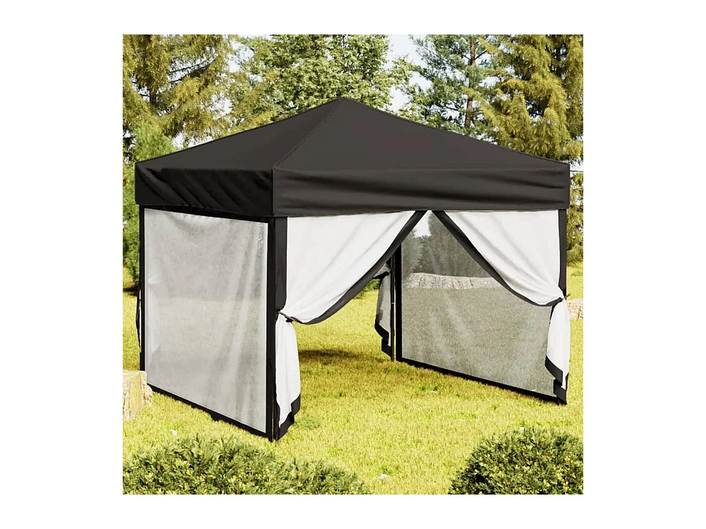 Partytent inklapbaar met zijwanden 3x3 m zwart