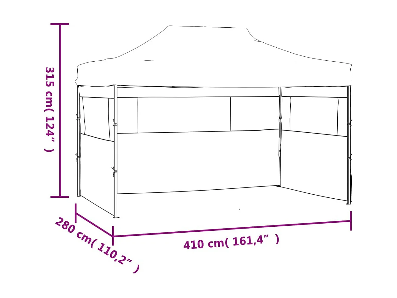 Gazebo Professionale Pieghevole 3 Pareti 3x4m Acciaio Bianco