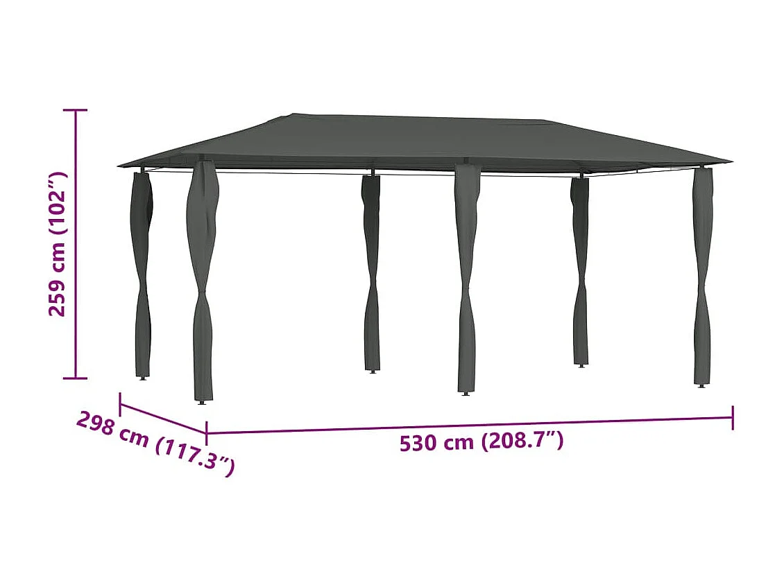 Belvédère avec revêtement de poteaux 2,98x5,3x2,59 m 160 g/m²