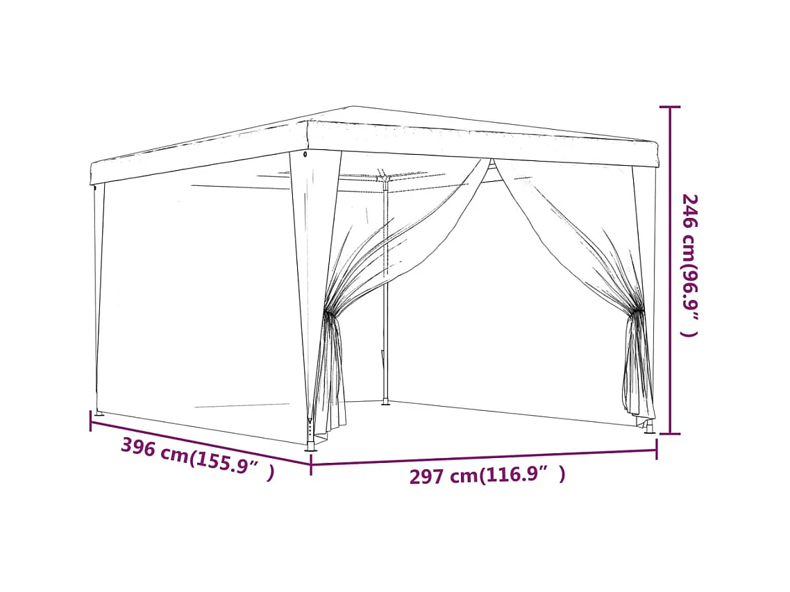 Partyzelt mit 4 Mesh-Seitenwänden Grün 3x4 m HDPE