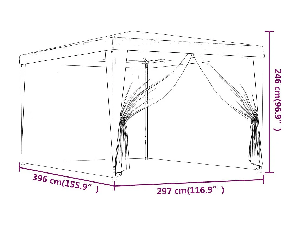 Partytent met 4 mesh zijwanden 3x4 m HDPE groen
