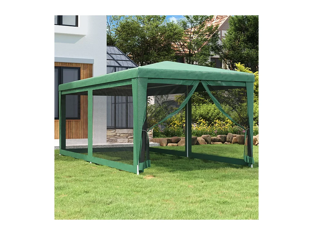 Tente de fête avec 4 parois latérales en maille Vert 3x6 m PEHD