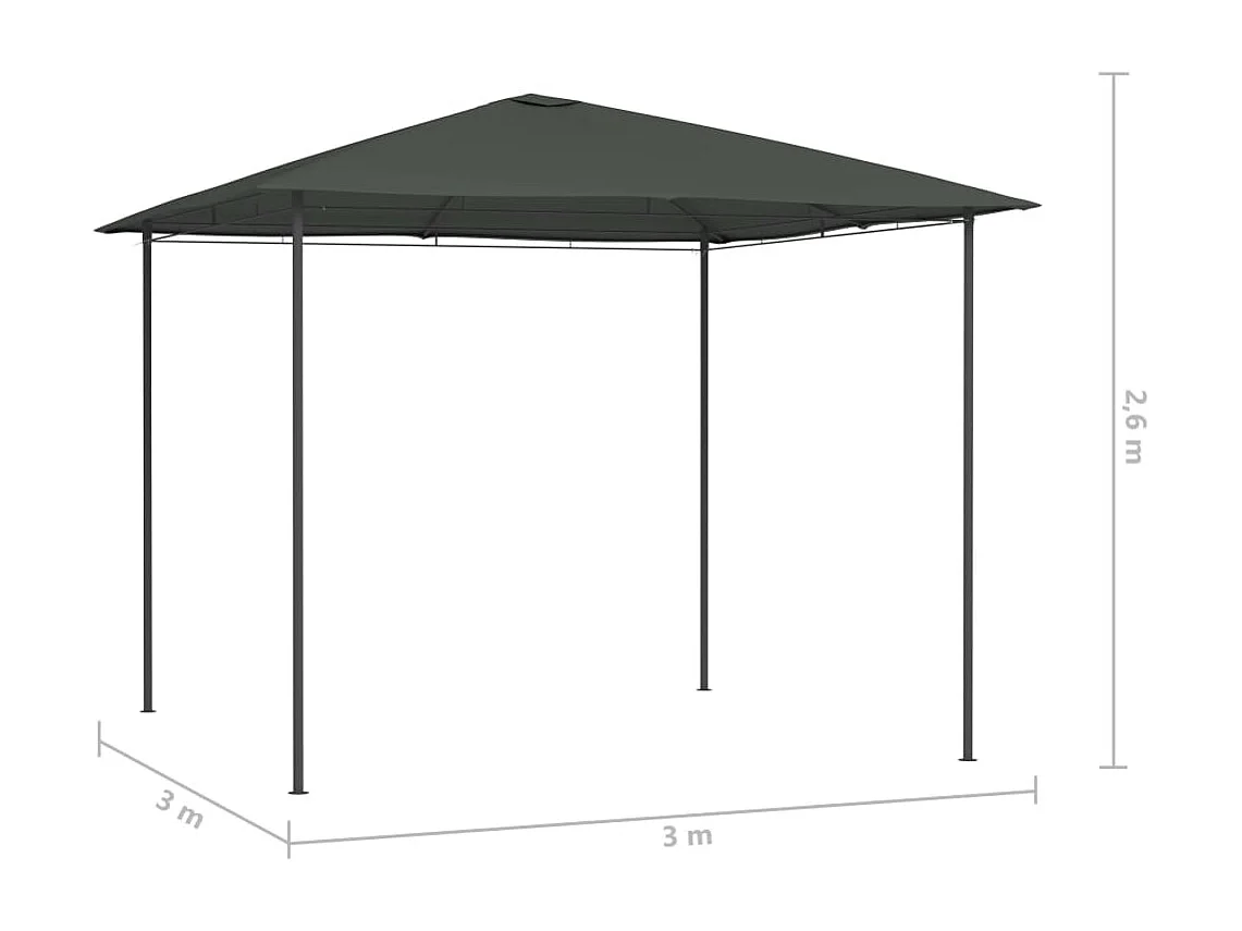 Belvédère 3x3x2,6 m Anthracite 160 g/m²