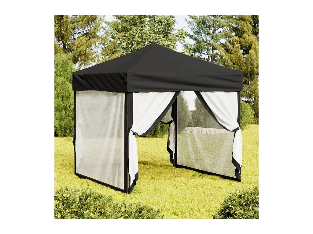 Tente de réception pliable avec parois Noir 2x2 m