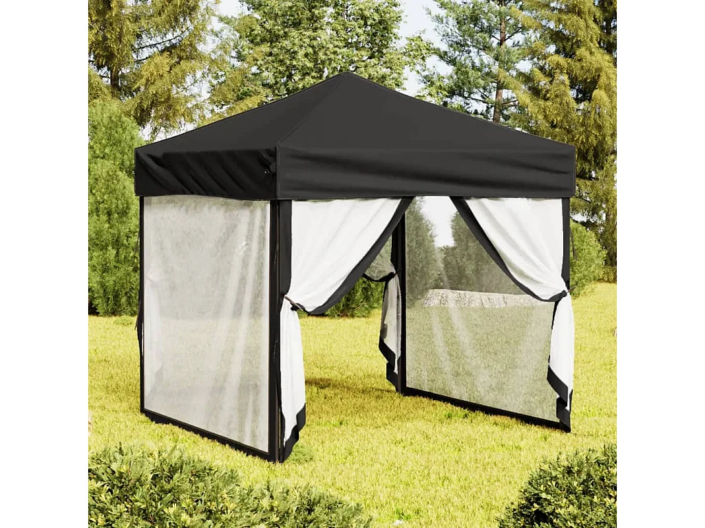Tente de réception pliable avec parois Noir 2x2 m