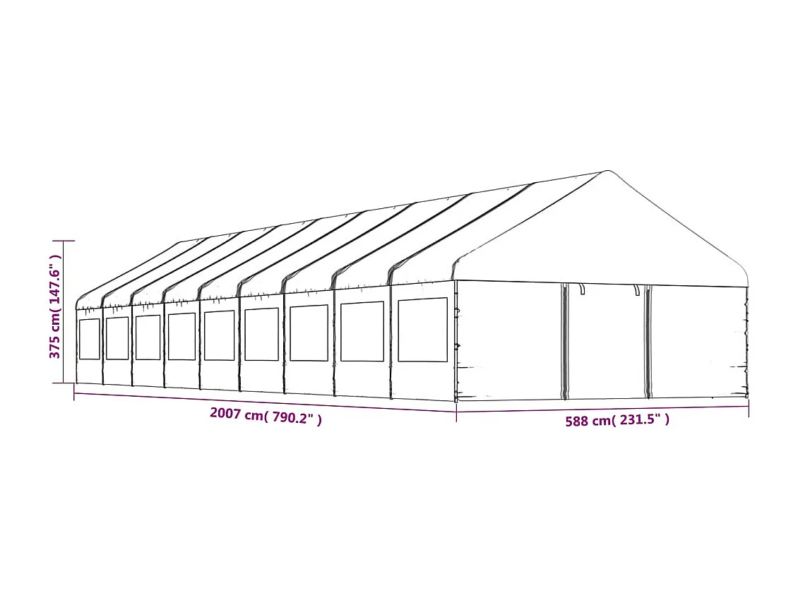 Gazebo com telhado 20,07x5,88x3,75 m polietileno branco
