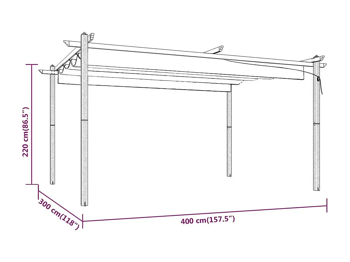 Tonnelle de jardin avec toit rétractable 4x3 m Anthracite