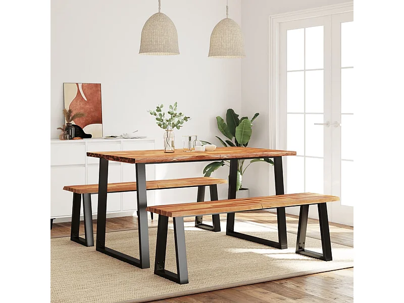 Juego de comedor de 3 piezas con borde vivo de madera maciza de acacia.