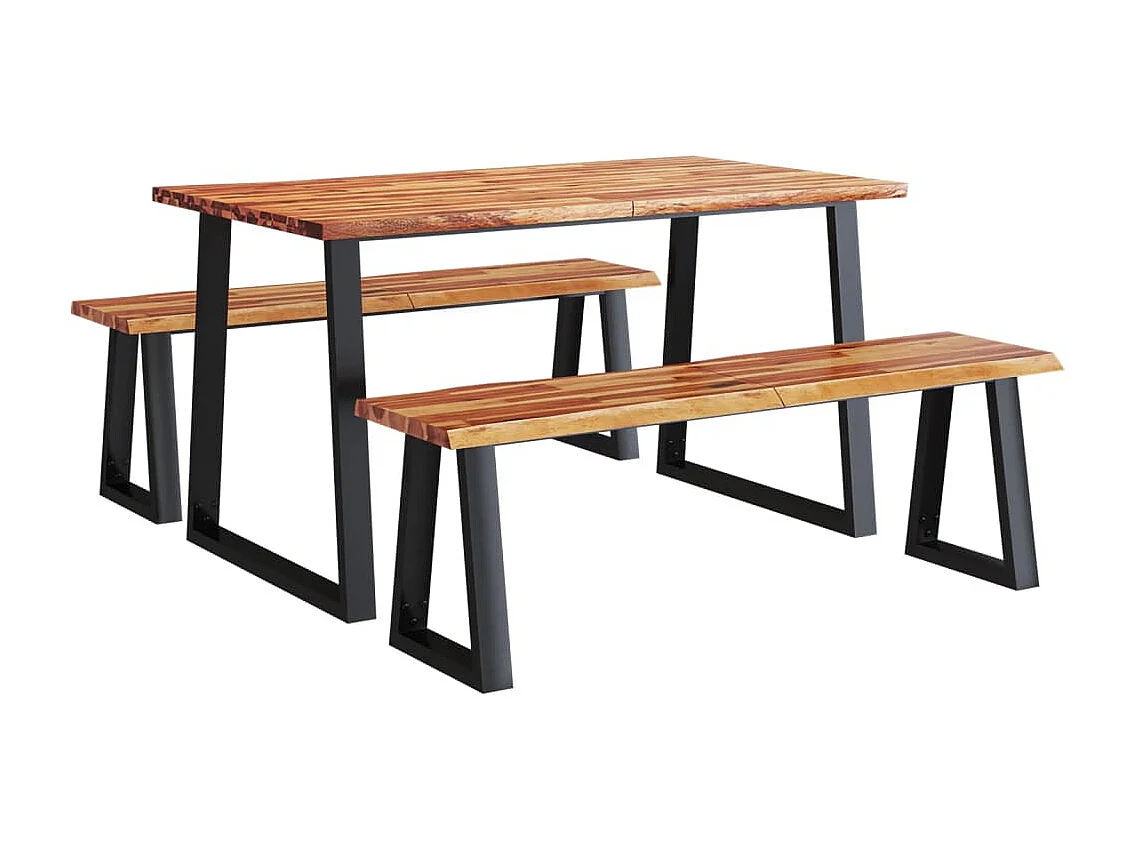 3-teiliges Esszimmerset mit Live Edge aus massivem Akazienholz