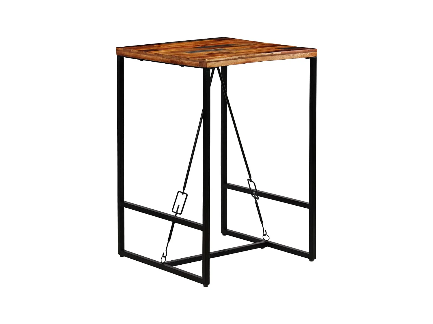 Ensemble de bar 3 pcs Bois massif recyclé et cuir de chèvre