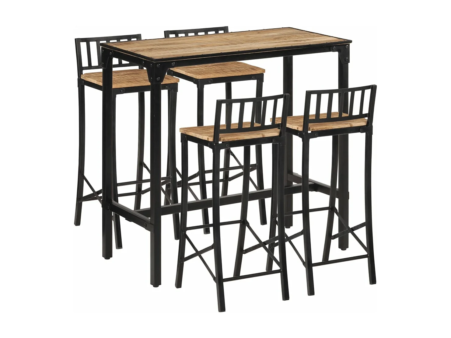 Set da bar 5 pezzi in legno massello di mango grezzo e metallo