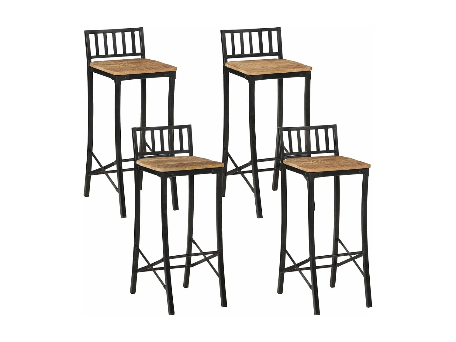 Set da bar 5 pezzi in legno massello di mango grezzo e metallo