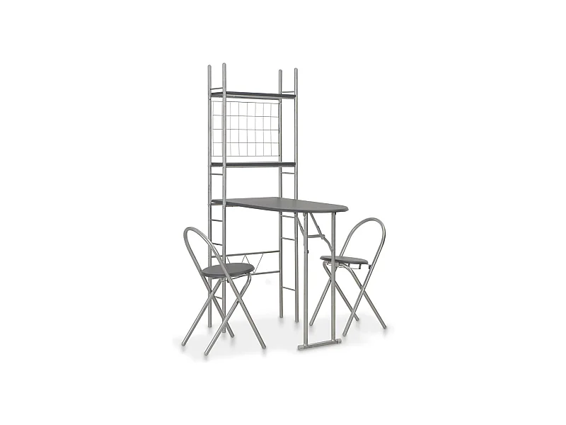 Conjunto de jantar dobrável de 3 unidades e prateleira de armazenamento em aço MDF