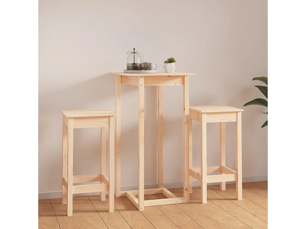 Ensemble de bar 3 pcs Bois de pin massif