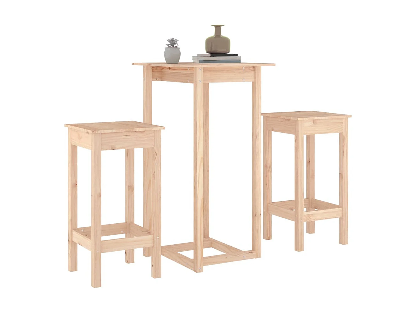 Ensemble de bar 3 pcs Bois de pin massif