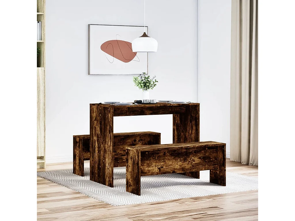 Ensemble table à manger et bancs 3 pcs bois d'ingénierie