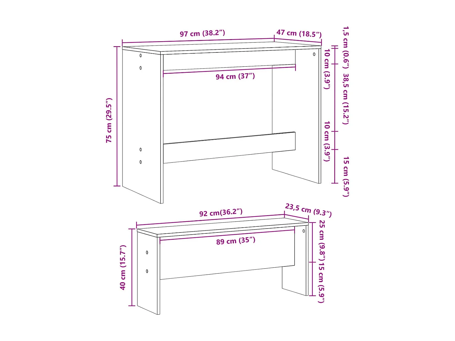 Ensemble table à manger et bancs 3 pcs bois d'ingénierie